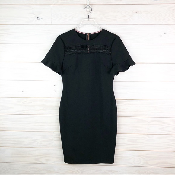 Ted Baker Livsia Lace Panel Pencil Black Dress - Picture 2 of 13